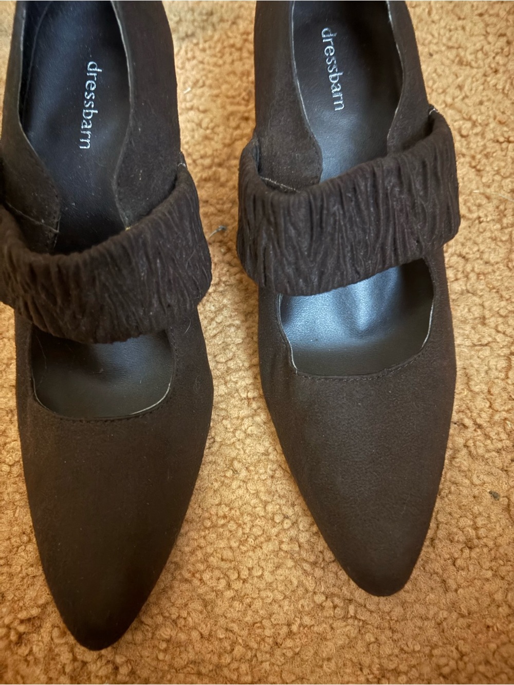dressbarn chocolate brown Pointed Mary Jane Heels with Textured Strap